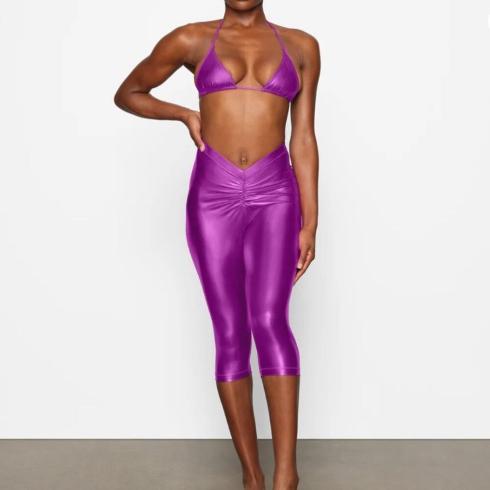 New Skims Metallic Swim V Waist Pant Pink Dragon Fruit XS & XXS